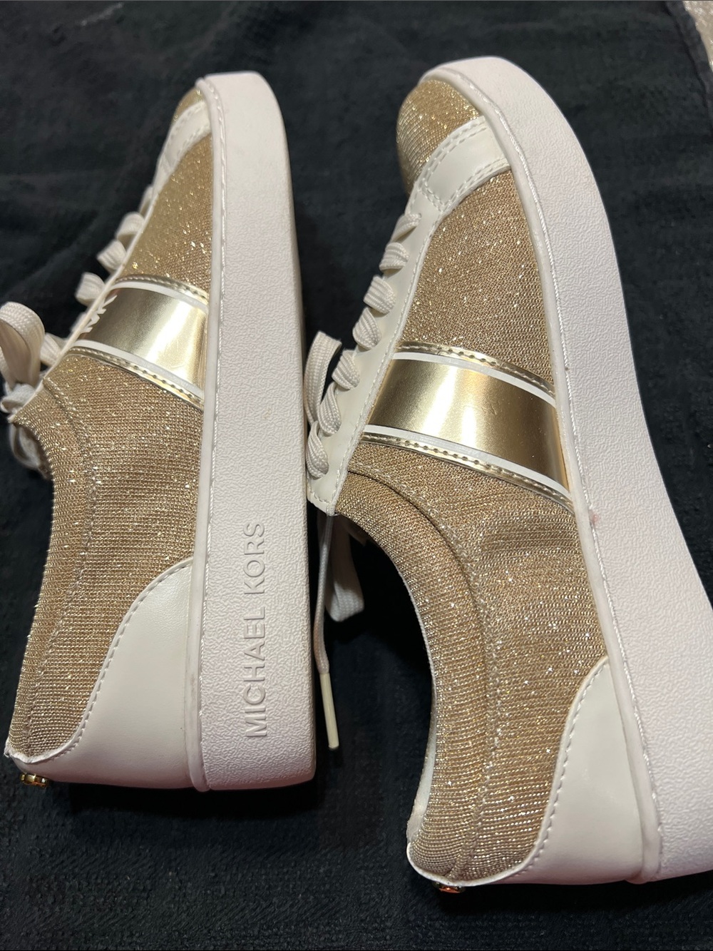 Michael Kors Glitter Gold & White Low-Top Sneakers - Picture 5 of 7